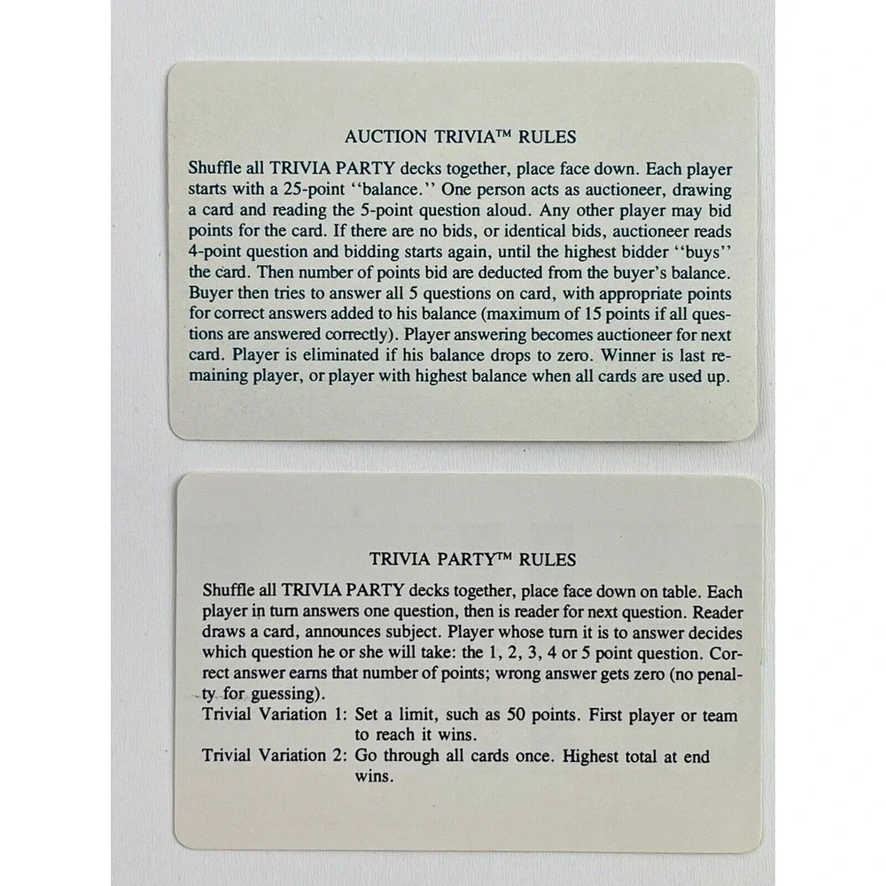 Vintage Deck of Trivia Party Playing Cards Pot Luck Theme Questions On Each Card